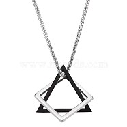 304 Stainless Steel Triangle & Rhombus Pendant Necklace with Box Chains, Punk Hip Jewelry for Women, Gunmetal & Stainless Steel Color, 25.20 inch(64cm)(JN1045A)