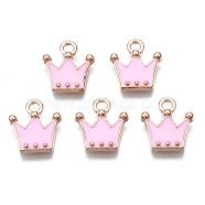 Alloy Charms, with Enamel, Cadmium Free & Lead Free, Crown, Light Gold, Pearl Pink, 11.5x10.5x2mm, Hole: 1.5mm(X-ENAM-S115-063C)
