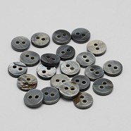 2-Hole Shell Flat Round Buttons, Gray, 9x2mm, Hole: 1mm, about 720pcs/bag(BUTT-P012-10)