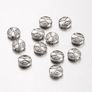 Carved CCB Plastic Beads, Flat Round, Antique Silver, 11x5mm, Hole: 1mm(CCB-F003-08AS)