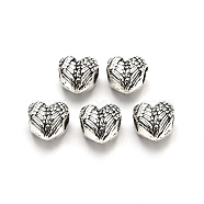 Tibetan Style Alloy European Beads, Large Hole Beads, Cadmium Free & Lead Free, Heart, Antique Silver, 11x12x7.5mm, Hole: 4.5mm, about 400pcs/1000g(TIBE-N006-84AS-LF)