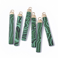 Top Golden Plated Synthetic Malachite Pendants, with Golden Tone Iron Loops, Bar, 44~45x5.5x3mm, Hole: 2mm(G-S359-028C)
