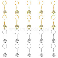 20Pcs 2 Style Alloy Pendant Keychain, with Iron Key Ring, Flat Round with Tree of Life, Antique Silver & Golden, 7.9~8.6cm, 10pcs/style(KEYC-HY0001-10)