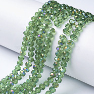 Electroplate Transparent Glass Beads Strands, Half Rainbow Plated, Faceted, Rondelle, Pale Green, 6x5mm, Hole: 1mm, about 92~94pcs/strand, 17~17.5 inch(42.5~43.75cm)(X-EGLA-A034-T6mm-F04)