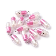 Translucent Plastic Pendants, Pill Capsule Charm, with Platinum Tone Iron Loops, Deep Pink, 29x10.5mm, Hole: 2mm(KY-L006-29G)