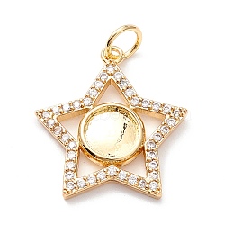 Brass Micro Pave Clear Cubic Zirconia Pendant Cabochon Settings, with Jump Ring, Long-Lasting Plated, Lead Free & Cadmium Free & Nickel Free, Star, Real 18K Gold Plated, 18x18x3.5mm, Hole: 3.5mm, Tray: 7.5mm (ZIRC-Z019-01G-NR)