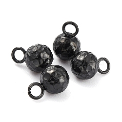 304 Stainless Steel Charms, Round, Textured, Electrophoresis Black, 7.8x5mm, Hole: 1.8mm(X-STAS-O147-03A-EB)