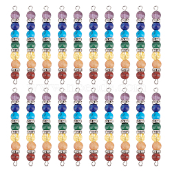 20Pcs Chakra Natural & Synthetic Gemstone Connector Charms, with Platinum Tone Brass Crystal Rhinestone Findings, Round, 55x6~6.5mm, Hole: 2~2.5mm(FIND-HY0001-32)
