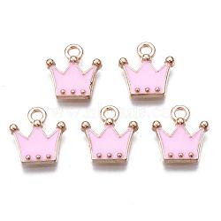 Alloy Charms, with Enamel, Cadmium Free & Lead Free, Crown, Light Gold, Pearl Pink, 11.5x10.5x2mm, Hole: 1.5mm(X-ENAM-S115-063C)