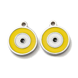 304 Stainless Steel Charms, with Enamel, Evil Eye Charms, Stainless Steel Color, Gold, 10x8x1mm, Hole: 1mm(STAS-L022-171P-03)
