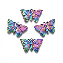 Rack Plating Rainbow Color 304 Stainless Steel Pendant Rhinestone Settings, Butterfly, 13x21.5x2.5mm, Hole: 1.4mm, Fit For 1.2mm Rhinestone(STAS-N098-026)