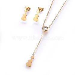 (Jewelry Parties Factory Sale), 304 Stainless Steel Jewelry Sets, Stud Earrings and Pendant Necklaces, with Rhinestone, Guitar, Golden, 16.54 inch(42cm), 13x6x1mm, Pin: 0.8mm(SJEW-H137-06G)