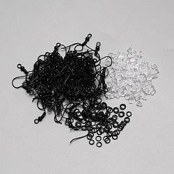 100Pcs Iron Earring Hooks, with Horizontal Loops, with 100Pcs Open Jump Rings and 100Pcs Plastic Ear Nuts, Electrophoresis Black, 19.5mm, Hole: 2mm, Pin: 0.6mm(DIY-WH0030-19A)