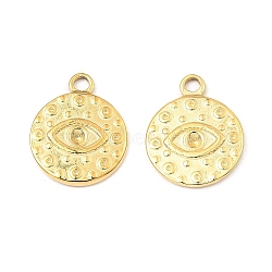 304 Stainless Steel Pendants Rhinestone Settings, Flat Round with Eye, Real 18K Gold Plated, Fit For 2mm Rhinestone, 18.5x15x2mm, Hole: 2mm(STAS-A089-12G)