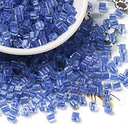 Glass Seed Beads, Transparent Lustered Glass, Square Hole, Square, Dark Blue, 4x4x4mm, Hole: 1.2mm, 5000pcs/pound(SEED-H002-F-1114)