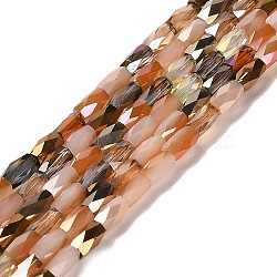 Electroplate Glass Beads Strands, Faceted, Column, Sandy Brown, 7x3.5mm, Hole: 0.8mm, about 80pcs/strand, 18.31''(46.5cm)(EGLA-D030-07B)