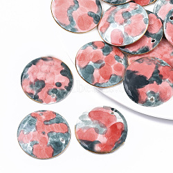 Handmade Porcelain Pendants, Ornamental with Gold, Flat Round, Colorful, 39x4.5mm, Hole: 2.5mm(PORC-S501-001)