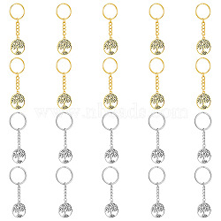 20Pcs 2 Style Alloy Pendant Keychain, with Iron Key Ring, Flat Round with Tree of Life, Antique Silver & Golden, 7.9~8.6cm, 10pcs/style(KEYC-HY0001-10)