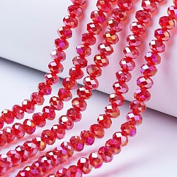 Electroplate Glass Beads Strands, AB Color Plated, Faceted, Rondelle, Red, 3.5x3mm, Hole: 0.4mm, about 123~127pcs/strand, 13.7~14.1 inch(35~36cm)(EGLA-A034-T3mm-B06)
