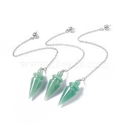 Natural Green Aventurine Pointed Dowsing Pendulums, with Rack Plating Platinum Plated Brass Findings, Cadmium Free & Lead Free, Cone, 230mm(AJEW-B020-01P-02)