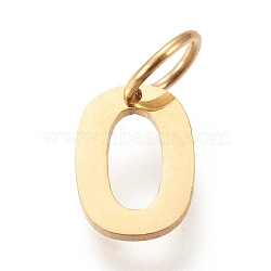304 Stainless Steel Pendants, with Jump Rings, Manual Polishing, Golden, Letter.O, 10x7x1mm, Hole: 4.5mm(STAS-M276-A15)