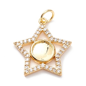 Brass Micro Pave Clear Cubic Zirconia Pendant Cabochon Settings, with Jump Ring, Long-Lasting Plated, Lead Free & Cadmium Free & Nickel Free, Star, Real 18K Gold Plated, 18x18x3.5mm, Hole: 3.5mm, Tray: 7.5mm 