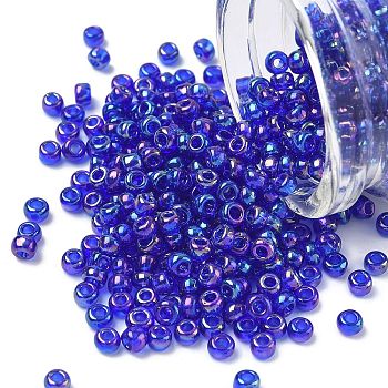 TOHO 6/0 Round Beads, Japanese Seed Beads, (87) Transparent AB Cobalt, 4mm, Hole: 1.5mm, about 168pcs/10g