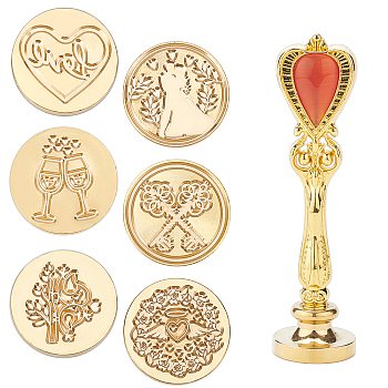 CRASPIRE DIY Scrapbook Making Kits, Including Alloy Handles and Brass Wax Seal Stamp Heads, Mixed, 2.5x1.4cm, 7pcs