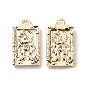 Rack Plating Brass Micro Pave Cubic Zirconia Pendants, Rectangle Charm, Real 18K Gold Plated, 14x7.5x2mm, Hole: 1.4mm