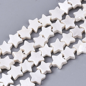 Natural Freshwater Shell Beads Strands, Star, Linen, 8x9x3mm, Hole: 0.7mm, about 47~49pcs/strand, 13.19 inch~14.33 inch(33.5~36.4cm)