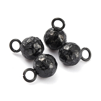 304 Stainless Steel Charms, Round, Textured, Electrophoresis Black, 7.8x5mm, Hole: 1.8mm