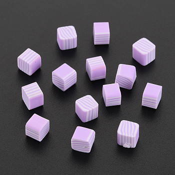 Handmade Polymer Clay Beads, No Hole, Cube, Plum, 5~5.5x5~5.5x4~5mm, about 5500pcs/1000g