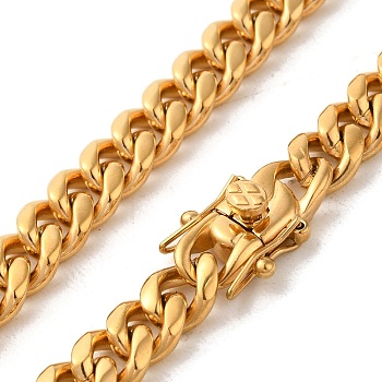 Ion Plating(IP) 304 Stainless Steel Cuban Link Chain Necklaces for Men, Real 18K Gold Plated, 24.49 inch(62.2cm), Link: 9.5x8x4mm