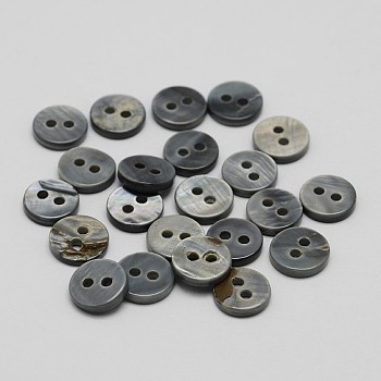 2-Hole Shell Flat Round Buttons, Gray, 9x2mm, Hole: 1mm, about 720pcs/bag