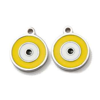 304 Stainless Steel Charms, with Enamel, Evil Eye Charms, Stainless Steel Color, Gold, 10x8x1mm, Hole: 1mm