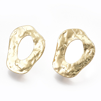 Brass Stud Earring Findings, with Loop, Real 18K Gold Plated, 17.5x14.5mm, Hole: 2.5mm, Pin: 0.7mm