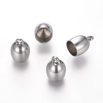 304 Stainless Steel Cord Ends, End Caps, Oval, Stainless Steel Color, 14x10mm, Hole: 2mm, Inner Diameter: 8mm