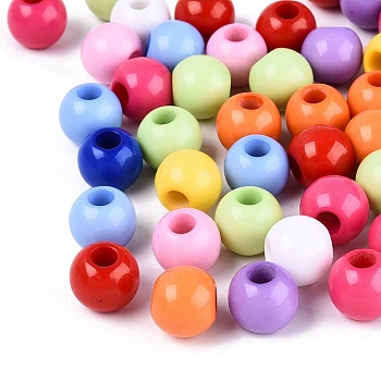 Opaque Acrylic European Beads, Round, Large Hole Bead, Mixed Color, 13.5~14mm, Hole: 5mm, about 409pcs/500g