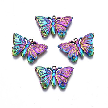 Rack Plating Rainbow Color 304 Stainless Steel Pendant Rhinestone Settings, Butterfly, 13x21.5x2.5mm, Hole: 1.4mm, Fit For 1.2mm Rhinestone