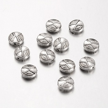 Carved CCB Plastic Beads, Flat Round, Antique Silver, 11x5mm, Hole: 1mm