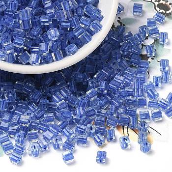 Glass Seed Beads, Transparent Lustered Glass, Square Hole, Square, Dark Blue, 4x4x4mm, Hole: 1.2mm, 5000pcs/pound