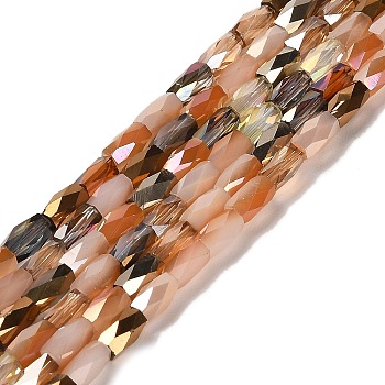Electroplate Glass Beads Strands, Faceted, Column, Sandy Brown, 7x3.5mm, Hole: 0.8mm, about 80pcs/strand, 18.31''(46.5cm)