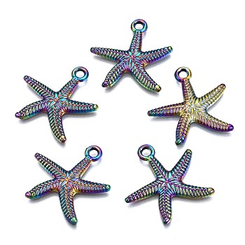Alloy Pendants, Cadmium Free & Nickel Free & Lead Free, Starfish, Rainbow Color, 24.5x25x2mm, Hole: 2mm