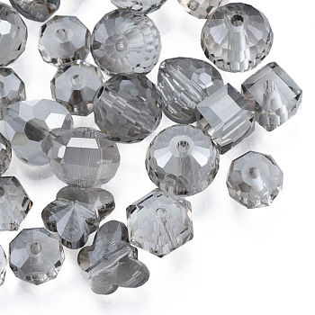 Transparent Glass Beads, Mixed Shapes, Dark Gray, 7~10x7~10x5~9.5mm, Hole: 1~1.5mm