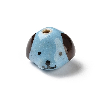 Handmade Porcelain Beads, Hand Painted Ceramic Beads, Dog, Famille Rose Porcelain, Sky Blue, 11x15x15mm, Hole: 1.6mm