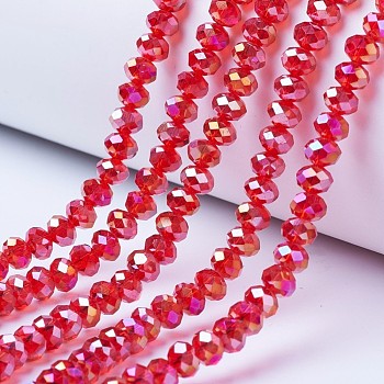 Electroplate Glass Beads Strands, AB Color Plated, Faceted, Rondelle, Red, 3.5x3mm, Hole: 0.4mm, about 123~127pcs/strand, 13.7~14.1 inch(35~36cm)