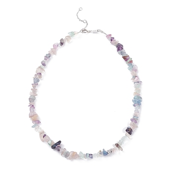 Natural Fluorite Chip Beaded Necklace, Gemstone Jewelry for Women, Platinum, 16.14 inch(41cm)