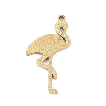 304 Stainless Steel Pendants, Flamingo Shape Charm, Ion Plating(IP), Real 18K Gold Plated, 25x13.5x1.5mm, Hole: 1.2mm