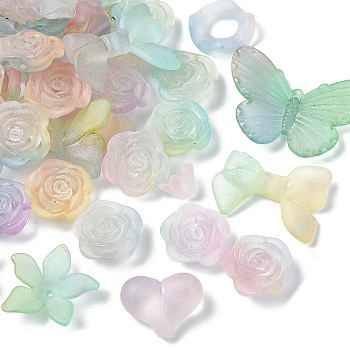 50G Transparent Acrylic Beads, Frosted, Mixed Shapes, Colorful, 12~30.5x11.5~39.5x2.5~9mm, Hole: 1.6~2.7mm