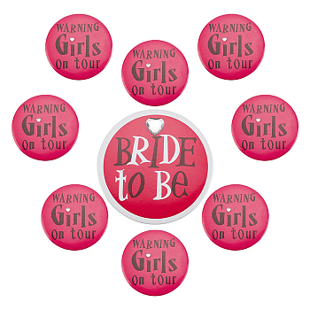 Gorgecraft 16Pcs 8 Style Tinplate Badge Sets, for Bride of Wedding, Flat Round with Word, Mixed Color, 40x5mm, 76x6mm, 2pc/style